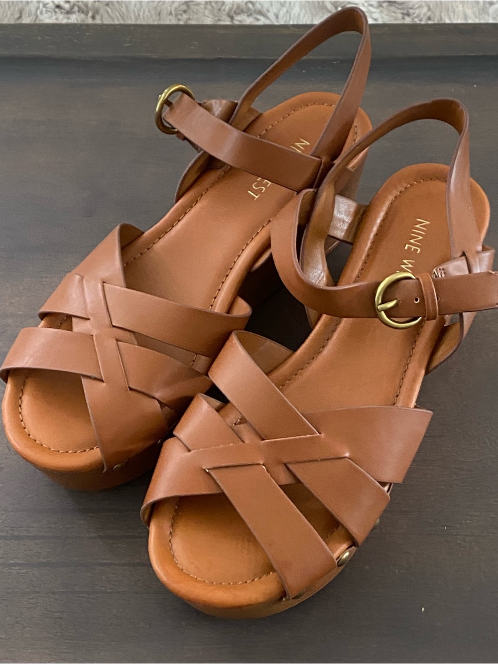 Nine West Brown Annah Platform Wedge Sandals
